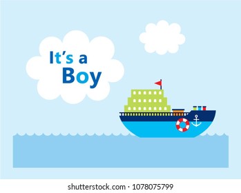 it is a boy announcement card with cute boat ship graphic vector