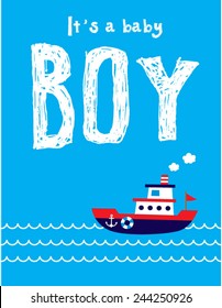 it is a boy announcement card with cute boat ship vector