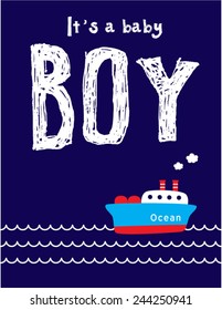 it is a boy announcement card with cute boat ship vector