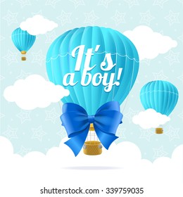 Boy Announcement Card.  Flat Design. Vector illustration