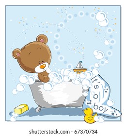 It's a boy - announcement card - Little bear bathing