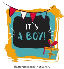 Its a boy announcement photo card with balloons vector illustration for graphic design.