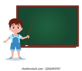 The boy answers, the schoolboy. School board. Vector illustration