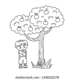 Boy Apple Tree Story Vector Illustration Stock Vector (Royalty Free ...