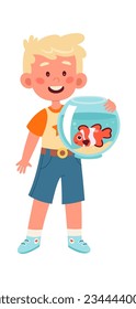 Boy With Aquarium Vector Illustration