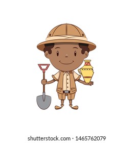 Boy archaeologist, happy cute child