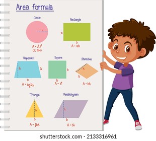 Boy with area formula note illustration