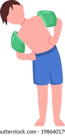 Boy with arm floaties semi flat color vector character. Kid figure. Full body person on white. Water exercise isolated modern cartoon style illustration for graphic design and animation