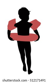 boy with armbant and life saver, going to sea, silhouette vector