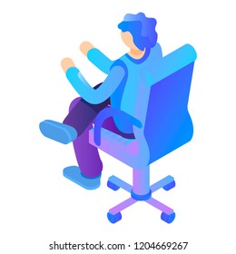 Boy at armchair icon. Isometric of boy at armchair vector icon for web design isolated on white background