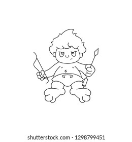 Boy with the arrow. Angry little boy with shoots a bow. Illustration of a Valentine's Day. Linear style vector