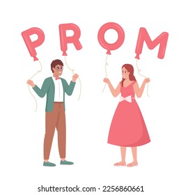 Boy asking girl to prom with balloons semi flat color vector characters. Editable figures. Full body people on white. Simple cartoon style illustration for web graphic design and animation