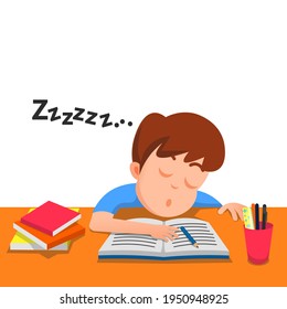 A boy asleep on his own study table 