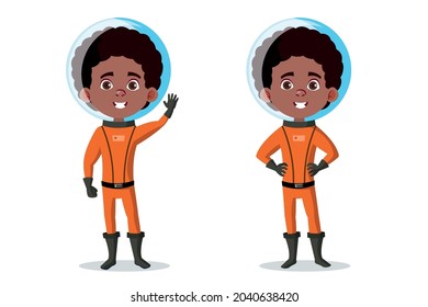 boy astronaut cartoon character in various poses