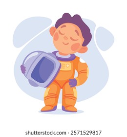 Boy Astronaut Character in Outer Space Exploring Universe Vector Illustration