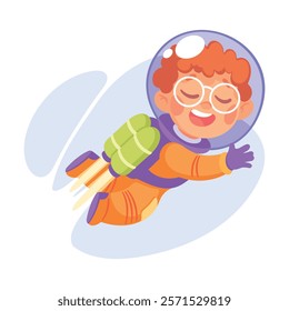 Boy Astronaut Character in Outer Space Exploring Universe Vector Illustration