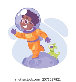 Boy Astronaut Character in Outer Space Exploring Universe Vector Illustration