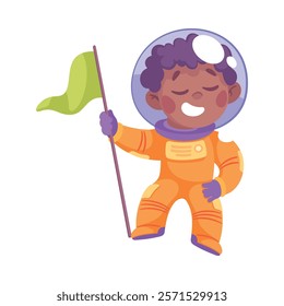 Boy Astronaut Character in Outer Space Exploring Universe Vector Illustration