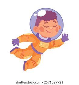 Boy Astronaut Character in Outer Space Exploring Universe Vector Illustration