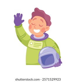 Boy Astronaut Character in Outer Space Exploring Universe Vector Illustration