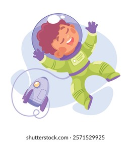 Boy Astronaut Character in Outer Space Exploring Universe Vector Illustration