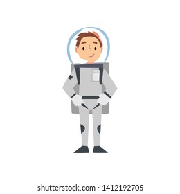 Boy Astronaut Character in Space Suit, Kid Dreaming of Future Profession Vector Illustration