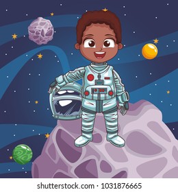 Boy astronaut in the space