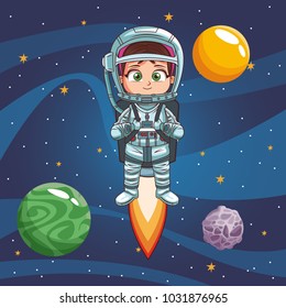 Boy astronaut in the space