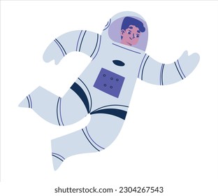 Boy Astronaut in Spacesuit Floating Exploring Space and Galaxy Vector Illustration