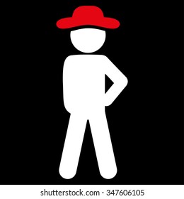 Boy Audacity vector icon. Style is bicolor flat symbol, red and white colors, rounded angles, black background.