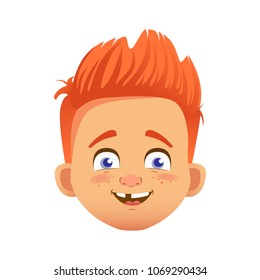 Boy avatar. Facial expression. Redhead boy vector illustration