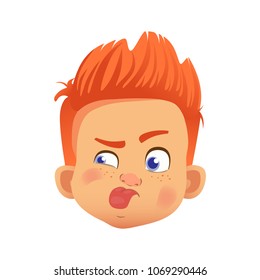 Boy avatar. Facial expression. Redhead boy vector illustration