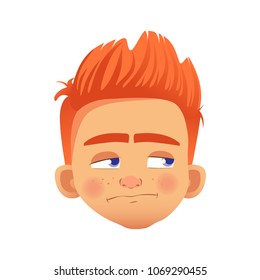 Boy avatar. Facial expression. Redhead boy vector illustration