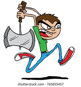 boy with an axe cartoon illustration isolated on white