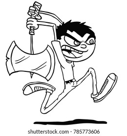 boy with an axe cartoon illustration isolated on white
