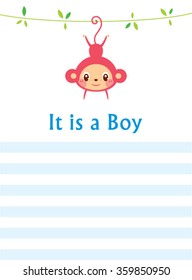 It is a boy baby monkey arrival announcement card