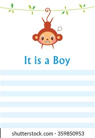 It is a boy baby monkey arrival announcement card