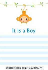 It is a boy baby monkey arrival announcement card