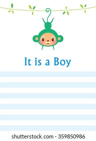 It is a boy baby monkey arrival announcement card