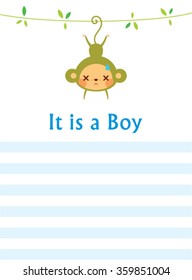 It is a boy baby monkey arrival announcement card