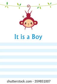 It is a boy baby monkey arrival announcement card