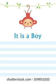 It is a boy baby monkey arrival announcement card