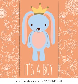its a boy baby shower blue rabbit with crown card