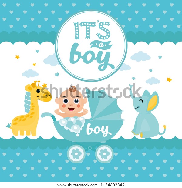 Boy Baby Shower Card Invitation Template Stock Vector Royalty Free