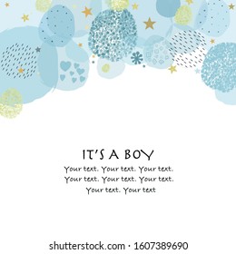 It's a boy. Baby shower greeting card with square, stars greeting card. Baby first birthday, t-shirt, baby shower, baby gender reveal party design element vector