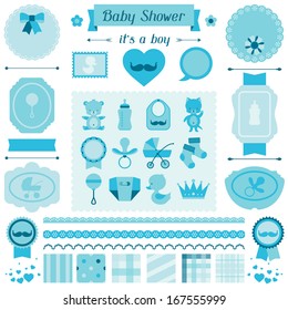 Boy baby shower set of elements for design.