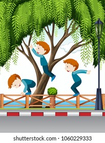Boy back flipping on sidewalk illustration