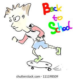 Boy - back to school on skate. Vector