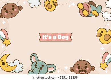 its a boy. It's a boy background. baby boy. gender reveal background. Vector Illustration. Poster, Banner, Greeting Card, Invitation Card. baby announcement concept. Baby is coming. Blue Background.