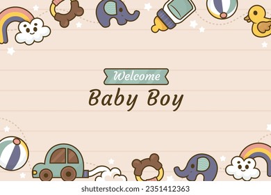 its a boy. It's a boy background. baby boy. gender reveal background. Vector Illustration. Poster, Banner, Greeting Card, Invitation Card. baby announcement concept. Baby is coming. Blue Background.